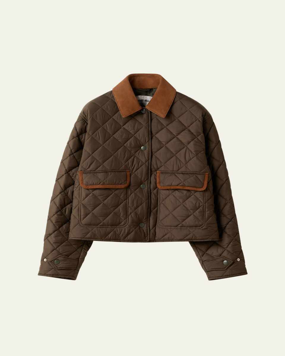 Suede Collar Quilted Crop Barn Jacket